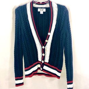 Brooks Brothers Pro Sport Red White Blue Cable Knit Cotton Cardigan sz L…